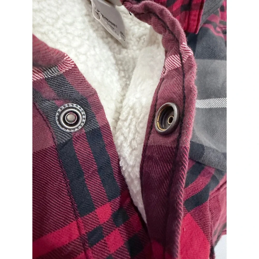 The North Face Flannel Shirt Jacket Mens XXL Red Black Plaid Sherpa Lined